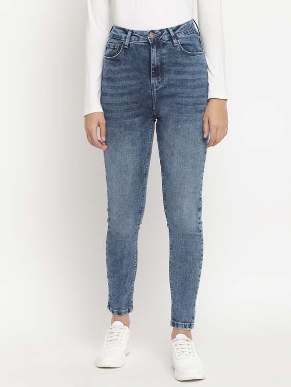high rise stone washed jeans 