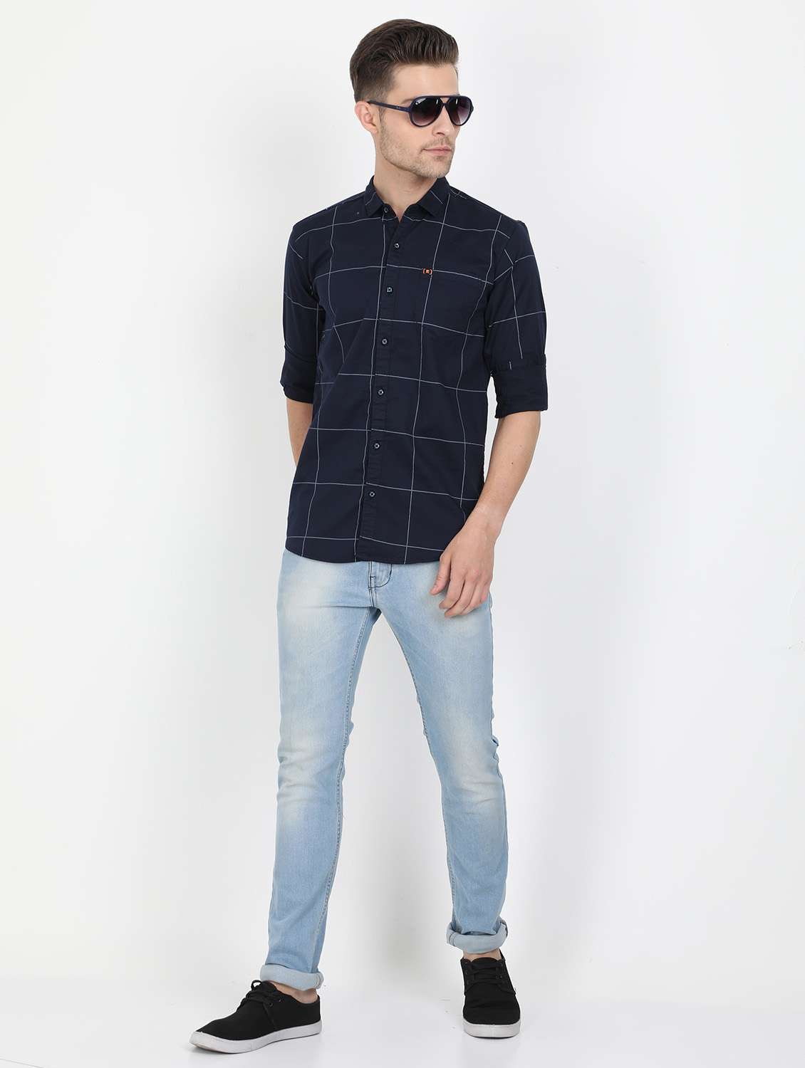 navy blue checkered casual shirt - 17549652 - Standard Image - 2