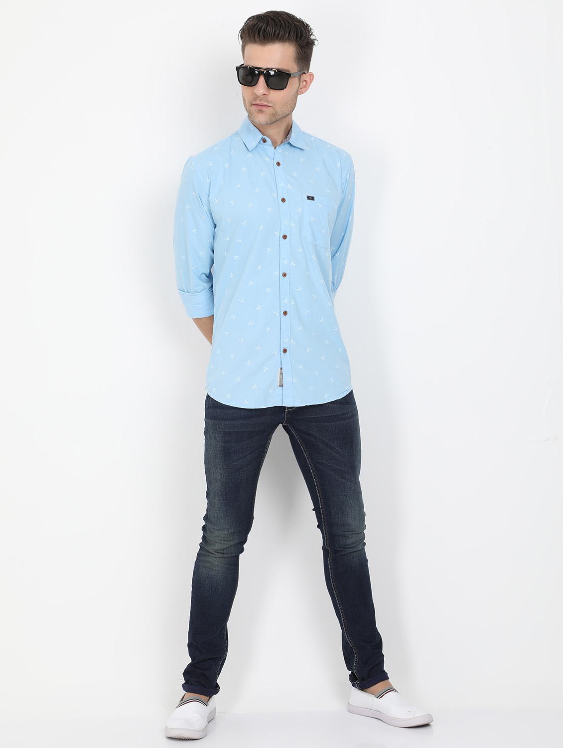 light blue printed casual shirt - 17549655 - Standard Image - 2