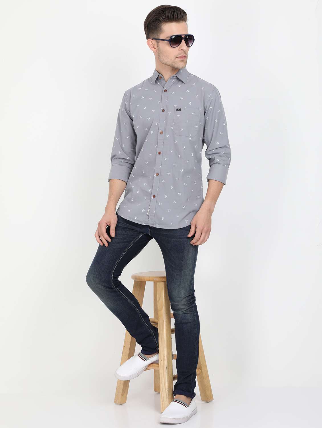 grey printed casual shirt - 17549657 -  Standard Image - 2