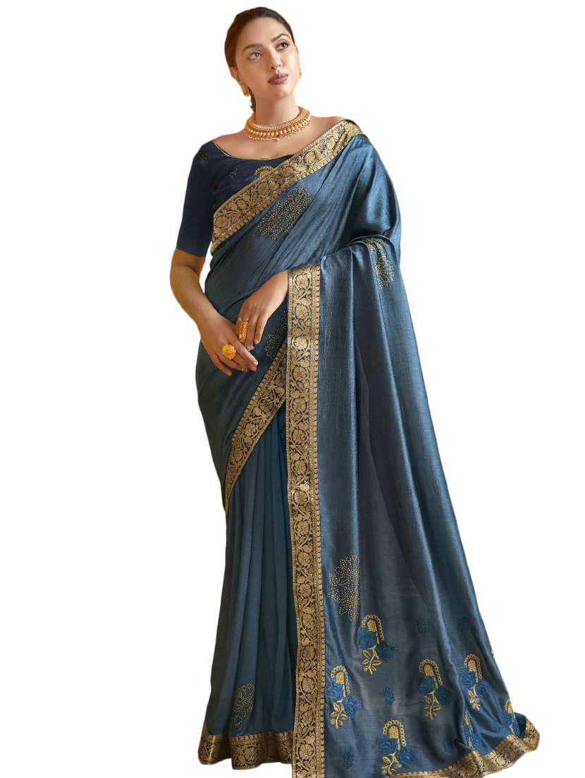 solid bordered saree with blouse