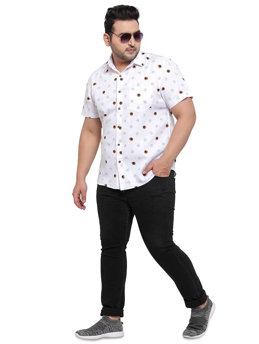 Plus Size White Floral Print Casual Shirt