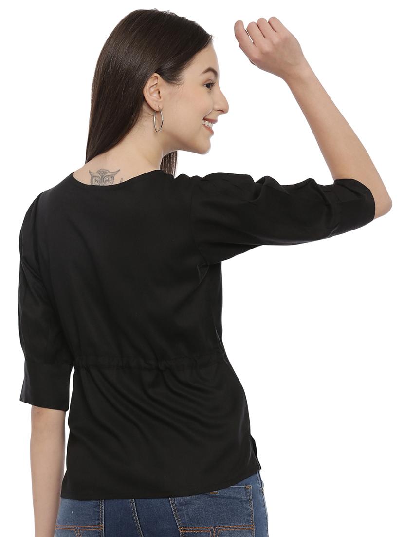 drawstring waist solid top - 17550677 - Standard Image - 2