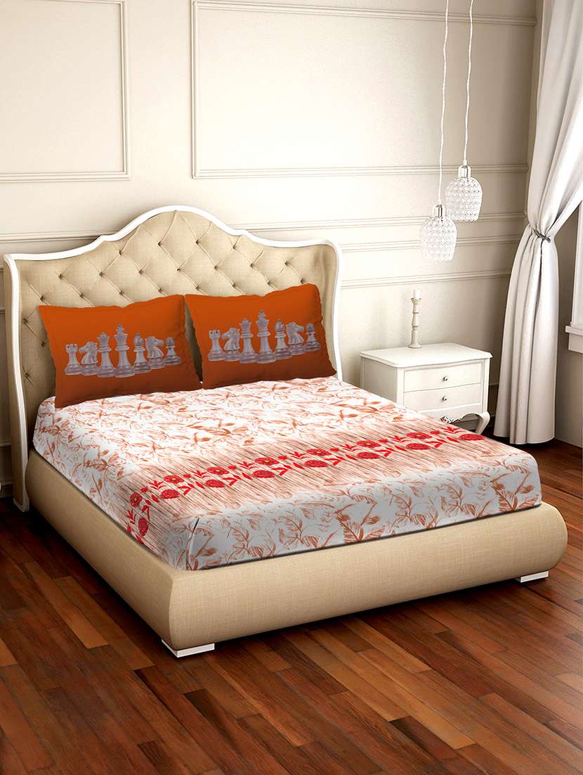 shades of shraddha double bedsheet set super king size 300 tc 100% cotton brown colour