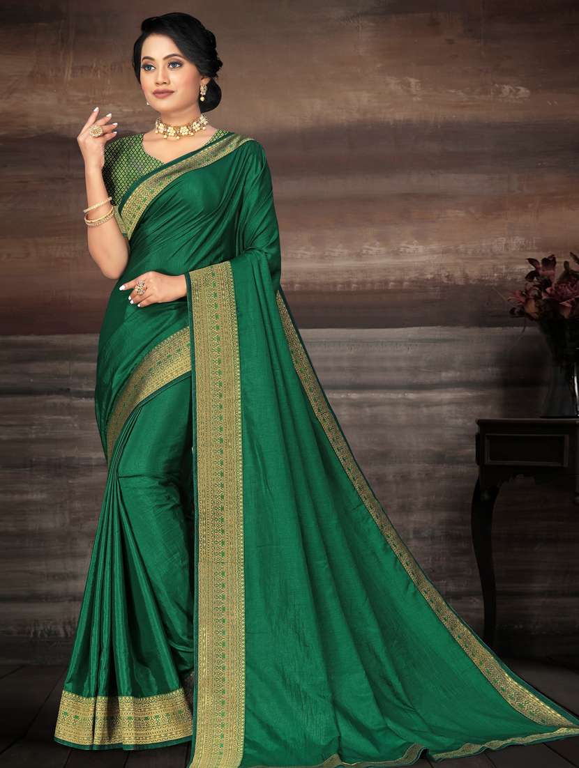 bottle green bordered saree with blouse