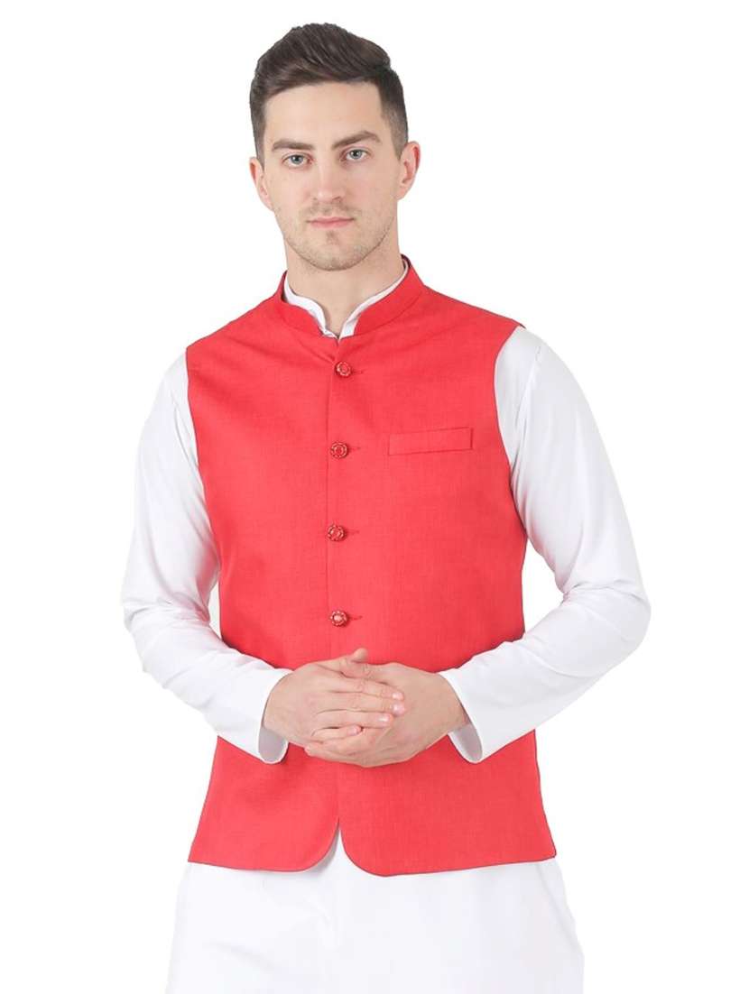 red solid nehru jacket