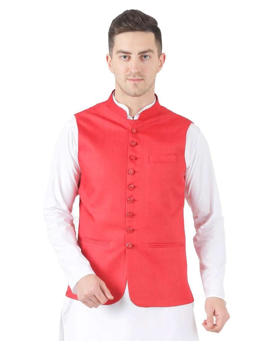 red solid nehru jacket