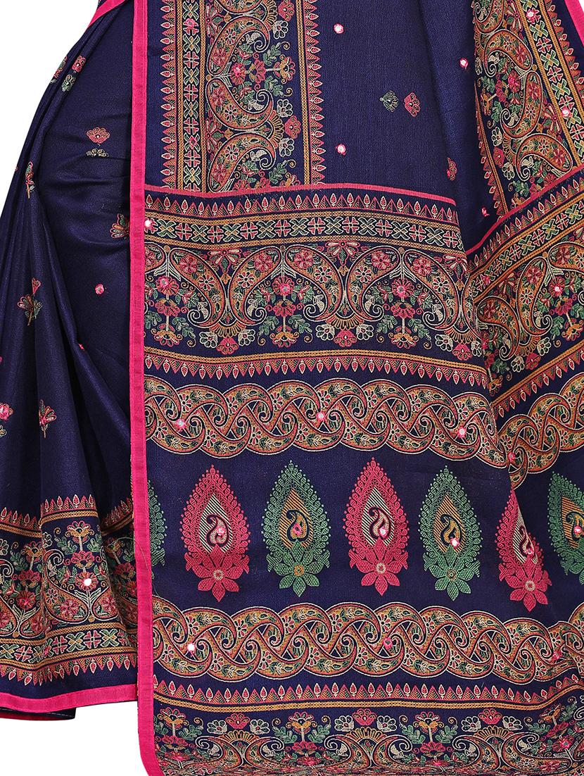 blue linen fusion saree with blouse - 17553831 - Standard Image - 2
