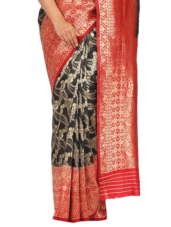 floral banarasi saree with blouse - 17553884 - Standard Image - 2