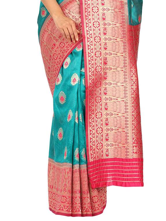 turquoise art silk banarasi saree - 17553885 -  Standard Image - 2