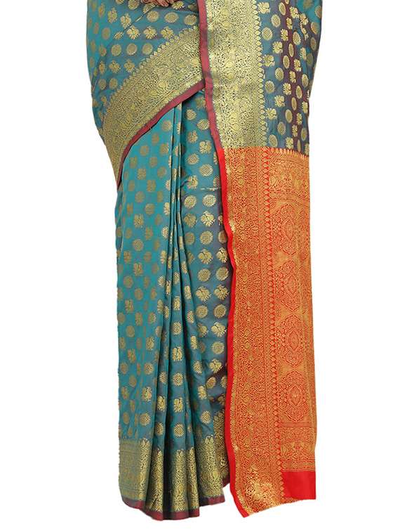 turquoise silk blend banarasi saree with blouse - 17553921 -  Standard Image - 2
