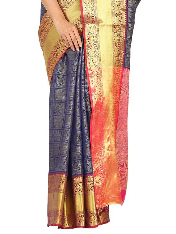 navy silk blend banarasi saree with blouse - 17553929 - Standard Image - 2
