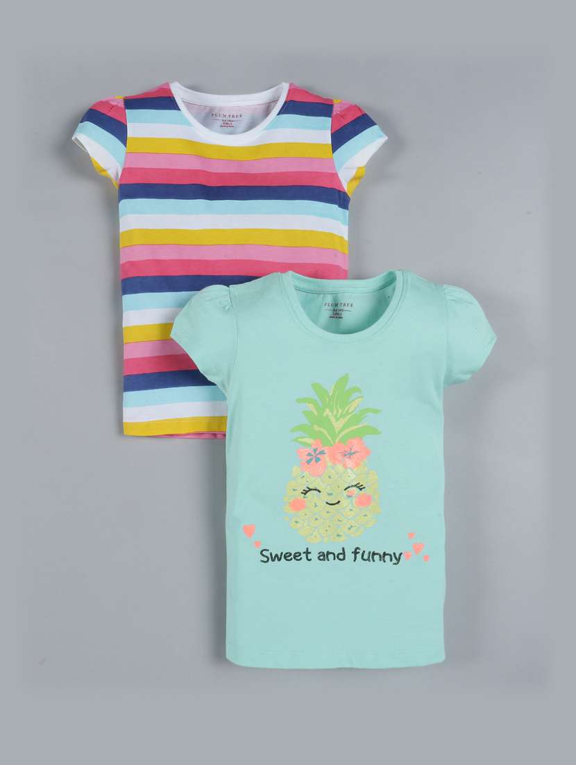 set of 2 multi colored cotton regular tee