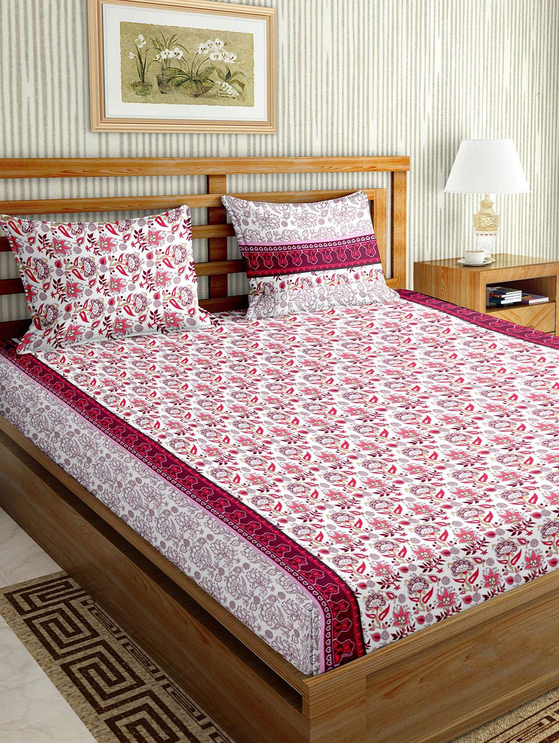 the oscar collection double bedsheet set super king size 180 tc cotton pink colour