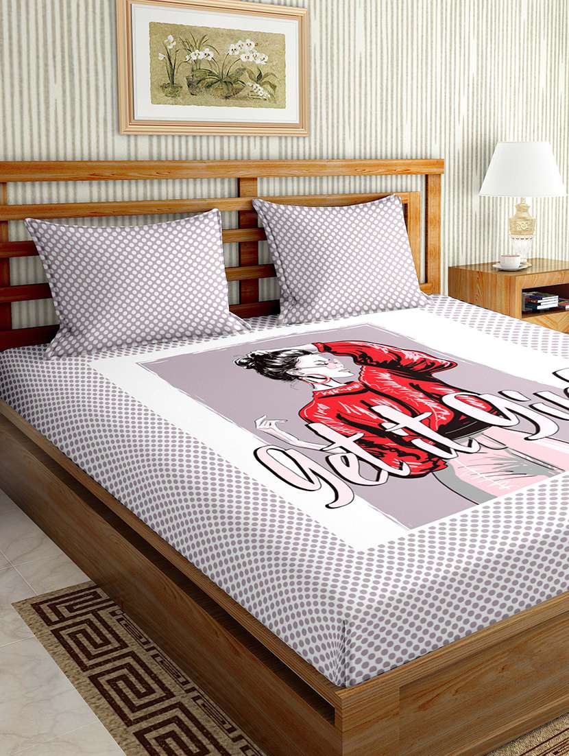 mysterious double bedsheet set king size 180 tc cotton grey colour