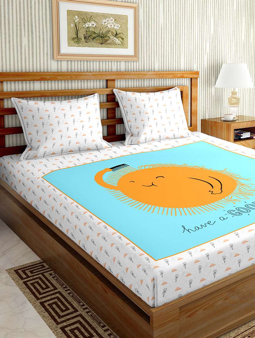 mysterious double bedsheet set king size 180 tc cotton blue colour