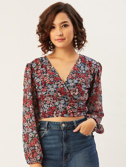 women's crop v neck top - 17555835 - Standard Image - 0