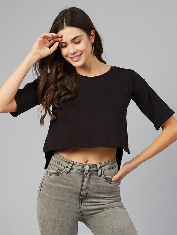 round neck solid crop tee