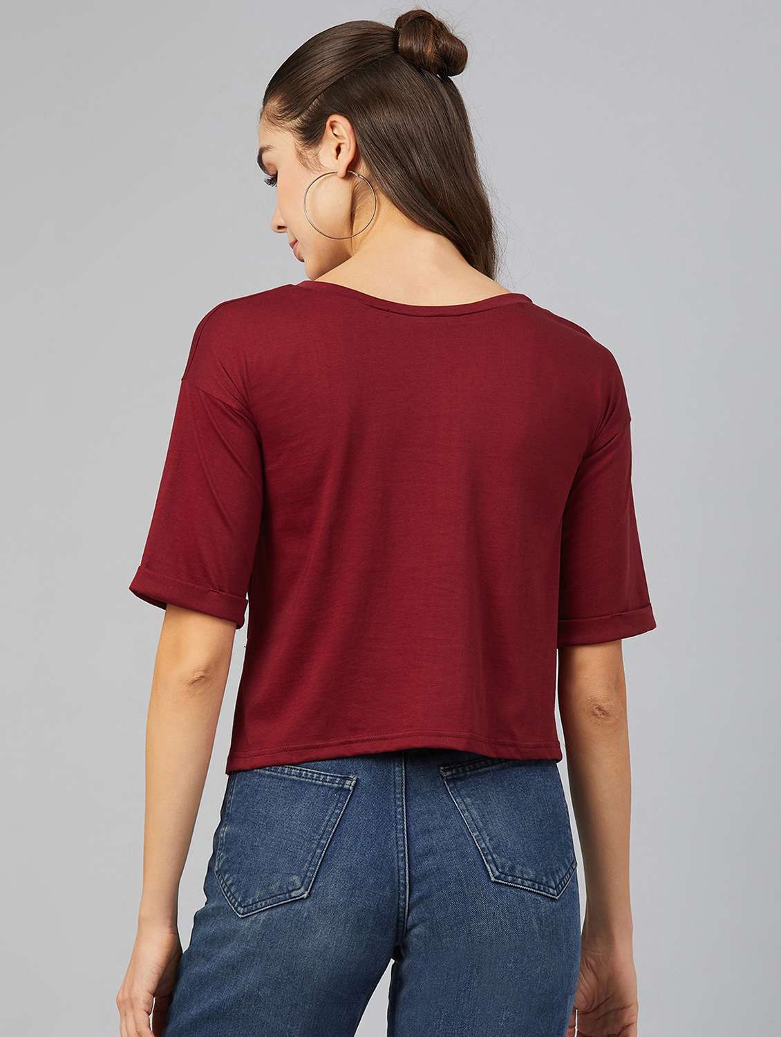 round neck solid crop tee - 17557336 -  Standard Image - 2