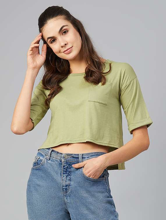 round neck solid crop tee
