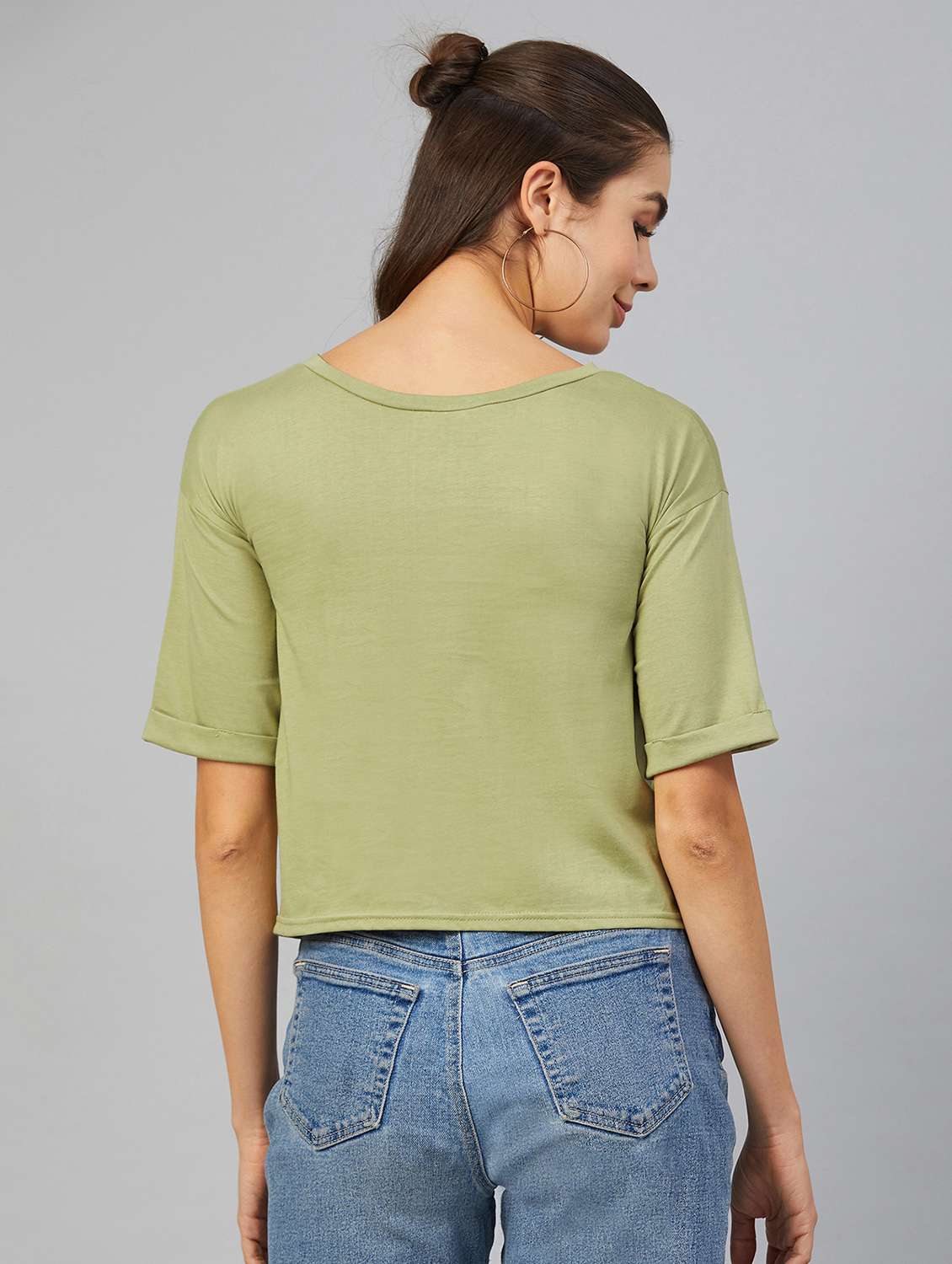 round neck solid crop tee - 17557338 -  Standard Image - 2