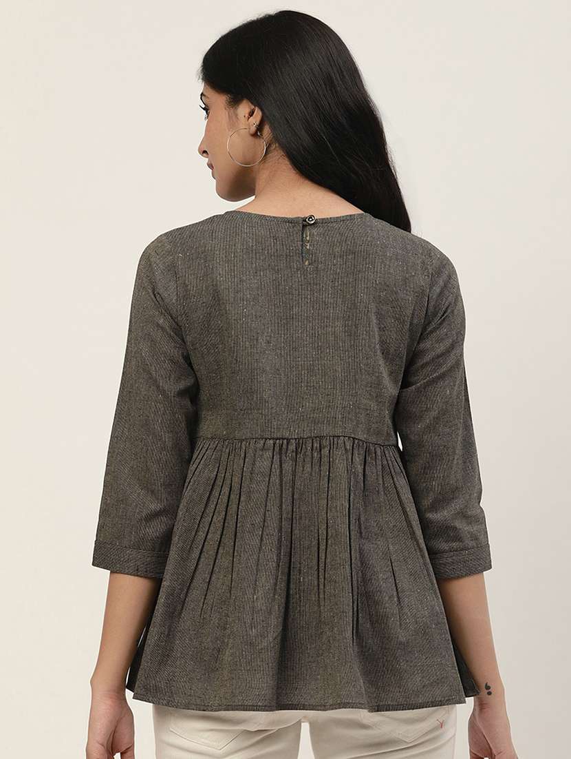 round neck gather detail top - 17557401 -  Standard Image - 2