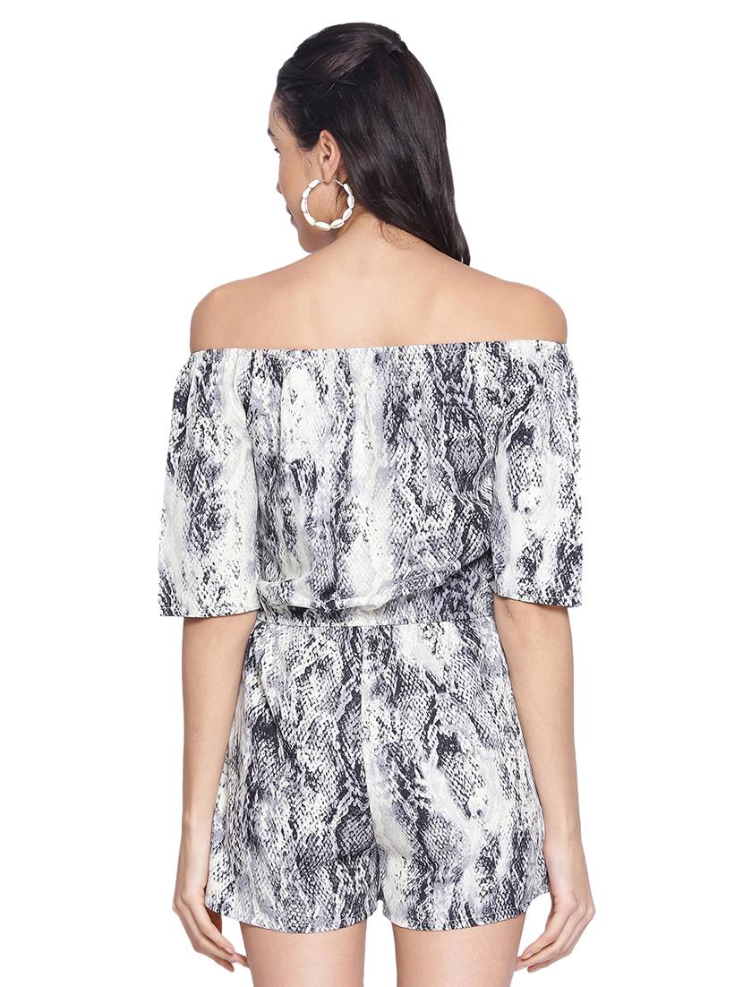 off shoulder printed romper - 17557555 - Standard Image - 2