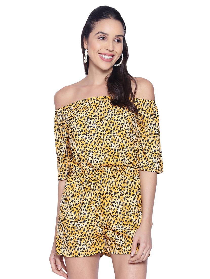 off shoulder printed romper 
