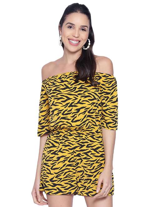 off shoulder printed romper - 17557558 - Standard Image - 0