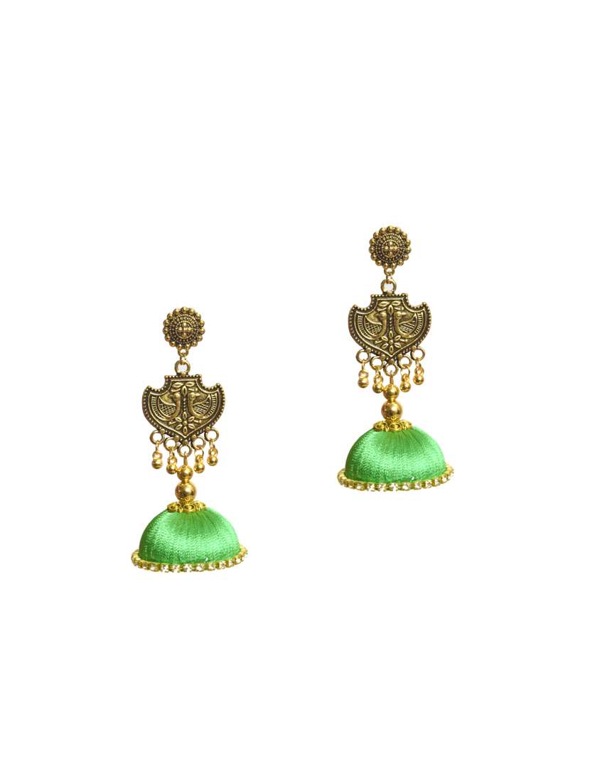 green cotton blend jhumka earring