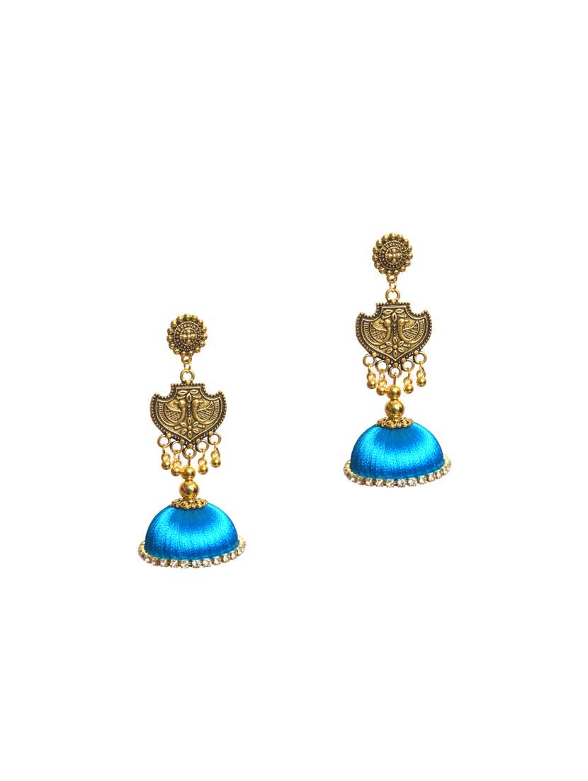 blue cotton blend jhumka earring