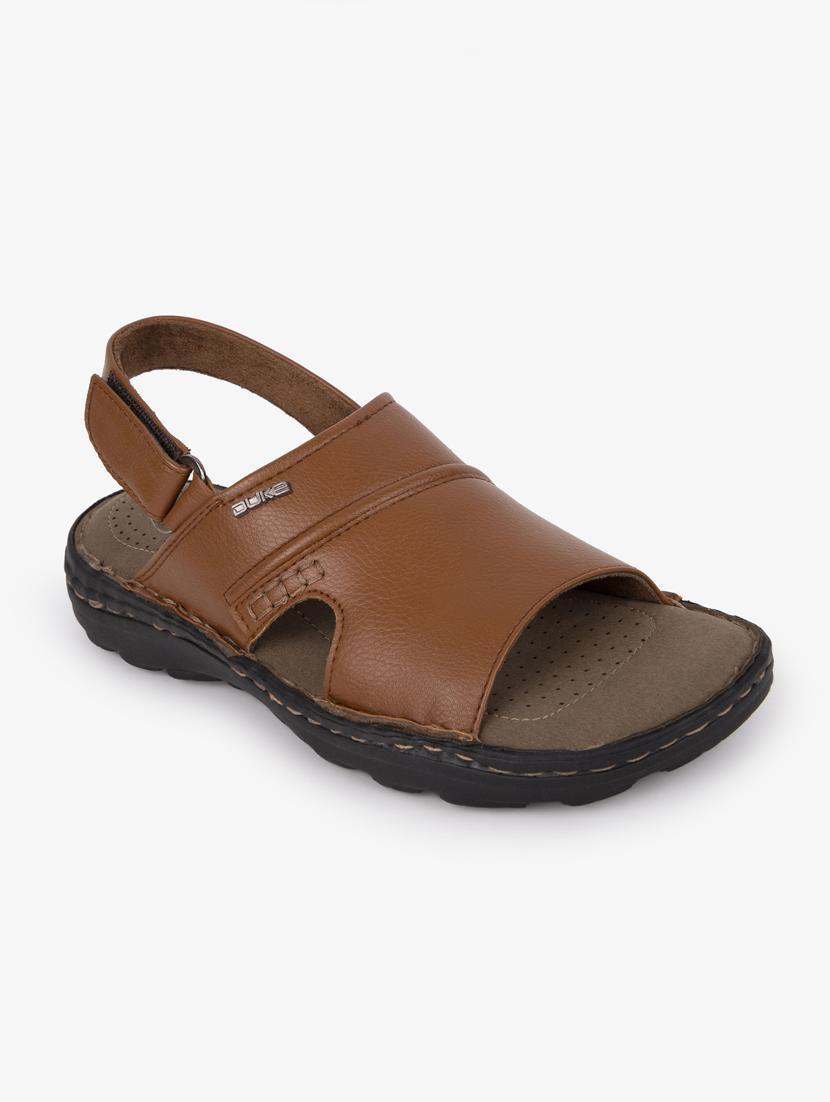 tan synthetic & mesh slip on sandals