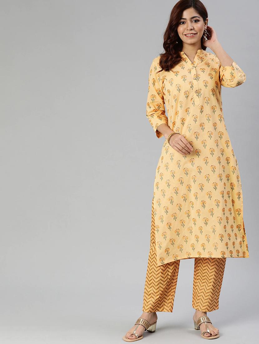 lemon sherbet floral kurta pant set - 17558447 - Zoom Image - 0
