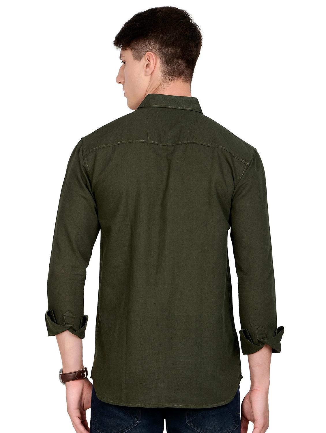olive green solid linen casual shirt - 17559959 - Standard Image - 2