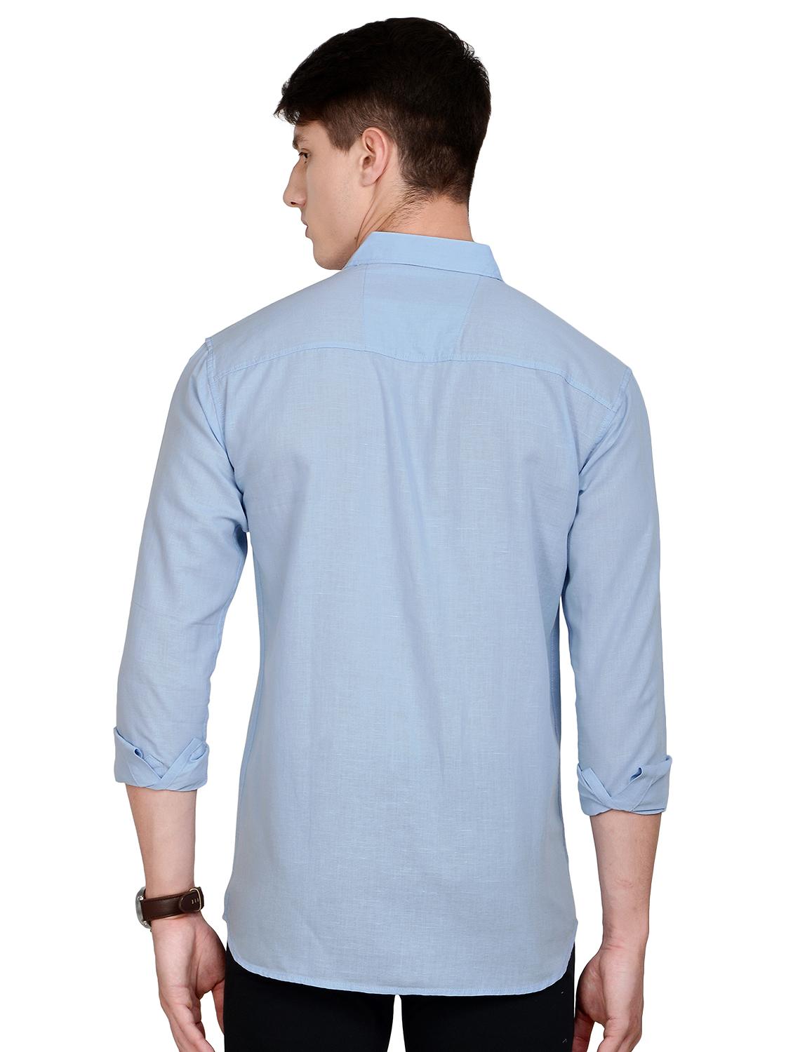 blue solid linen casual shirt - 17559960 - Standard Image - 2