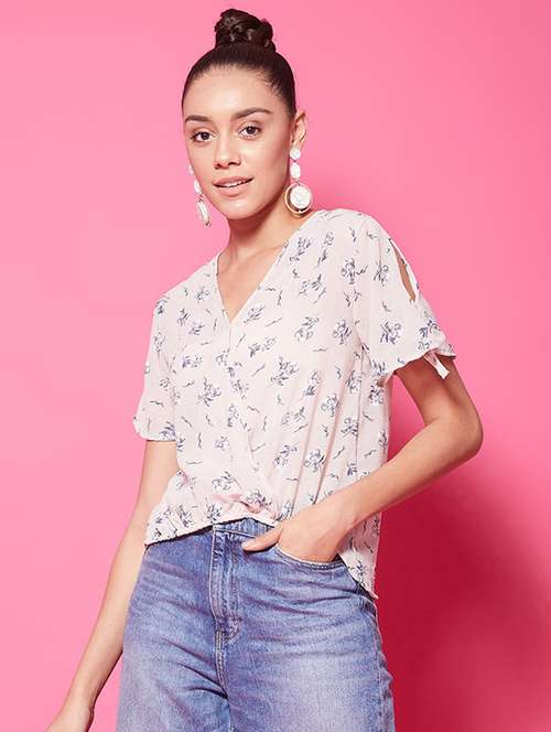 v-neck floral wrap top - 17562552 - Standard Image - 0