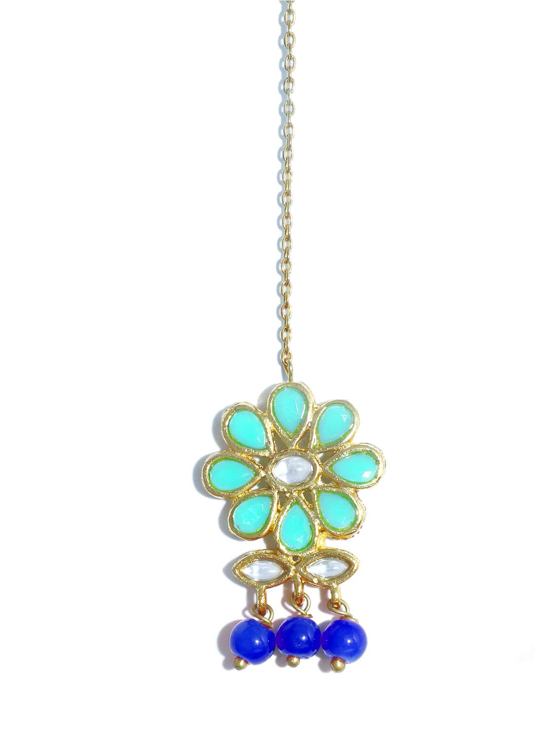 blue metal earring with maang tikka set - 17562796 -  Standard Image - 2