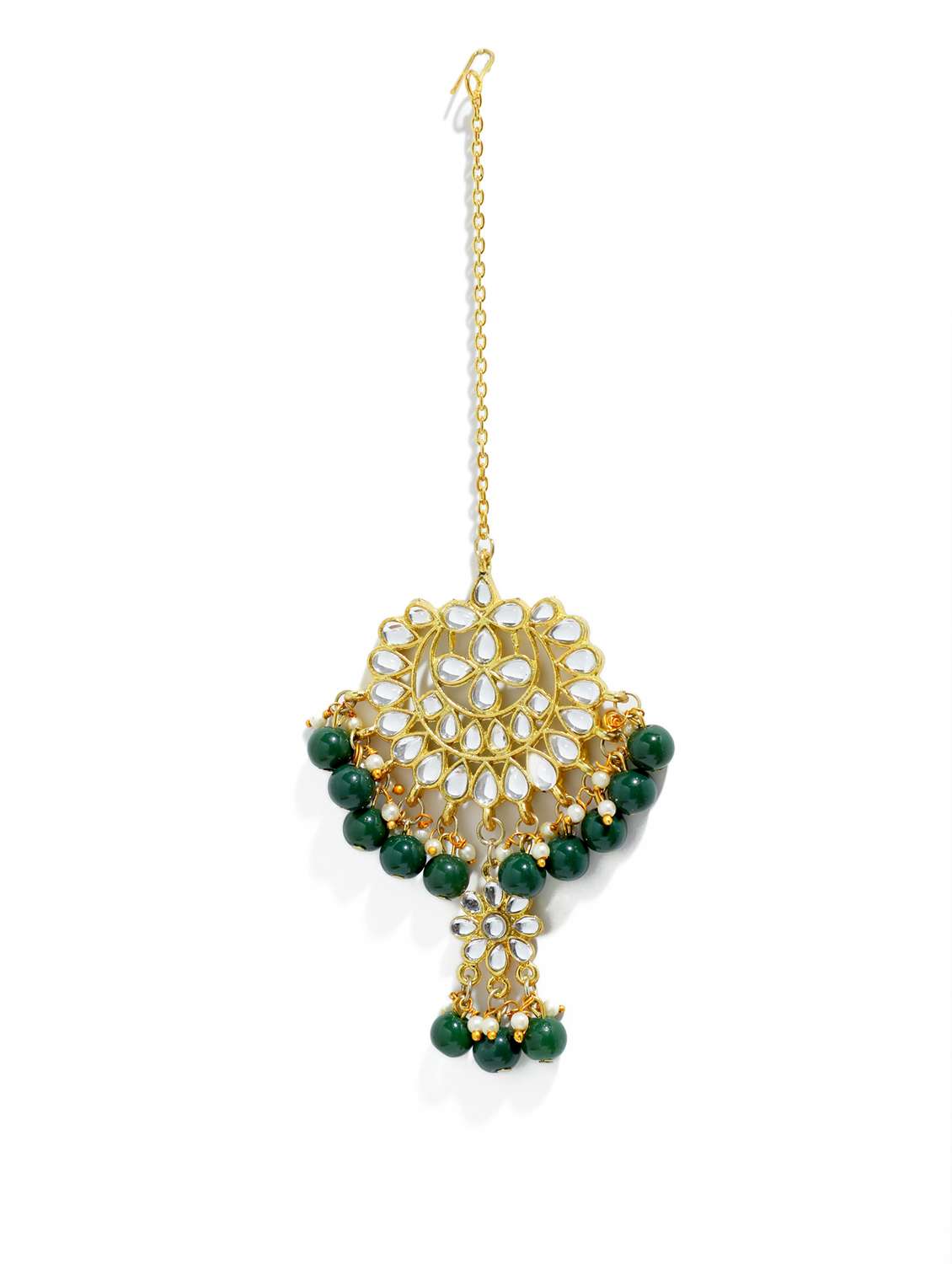 green metal earring and maang tikka set - 17562801 -  Standard Image - 2