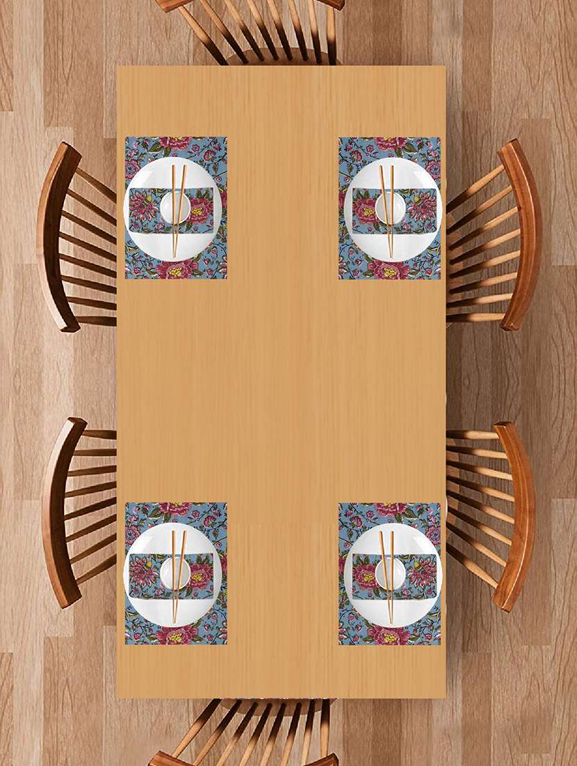 texstylers block printed pure cotton jaipuri print mat and napkin set(4 mat and 4 napkins)