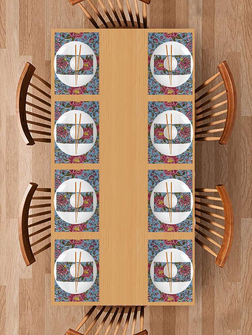 texstylers block printed pure cotton jaipuri print mat and napkin set(8 mat and 8 napkins)