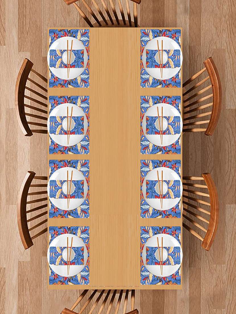 texstylers block printed pure cotton jaipuri print mat and napkin set(8 mat and 8 napkins)