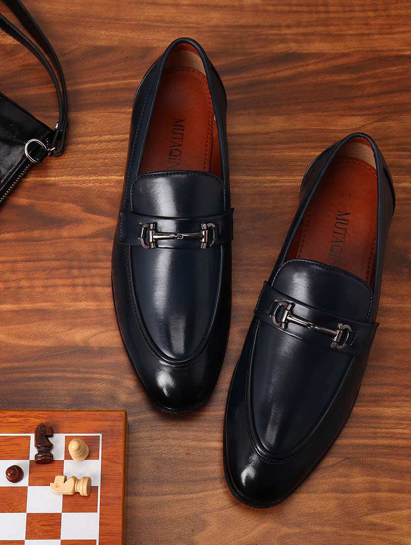 blue patent leather slip on loafers