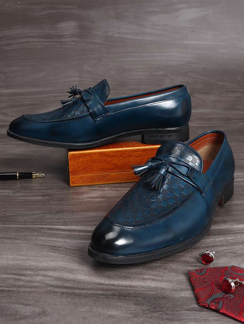 blue patent leather slip on loafers