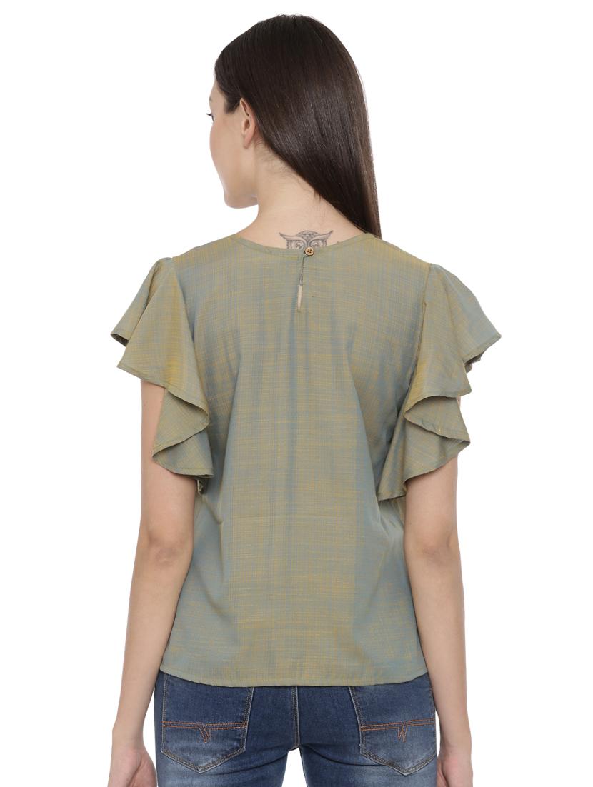 ruffle sleeved solid top - 17563387 - Standard Image - 2