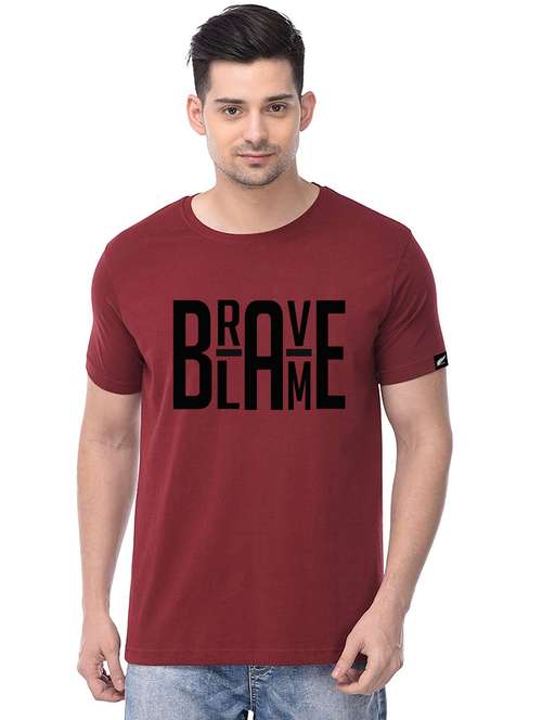 maroon chest print t-shirt - 17563500 - Standard Image - 0