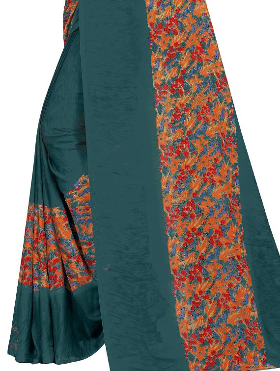 women's floral teal colored saree with blouse - 17563804 - Standard Image - 2