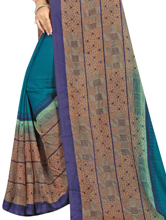 women's printed teal colored saree with blouse - 17563806 - Standard Image - 2