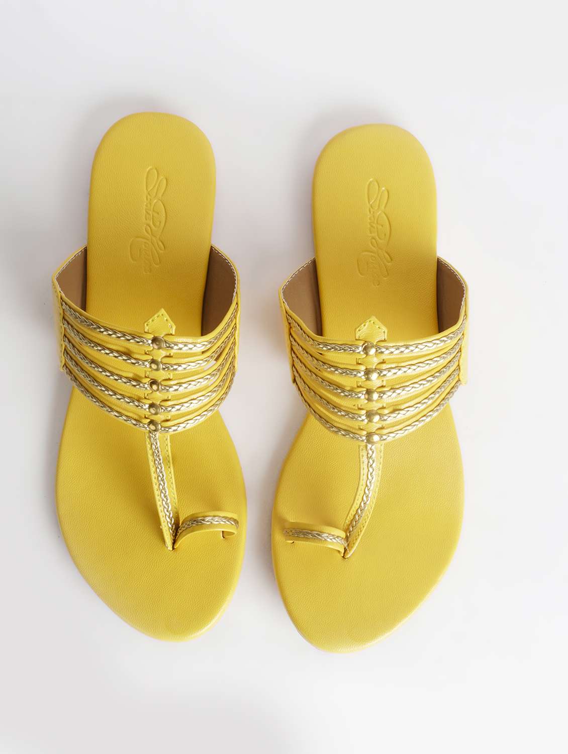 yellow faux leather slip on kolhapuris - 17567124 -  Standard Image - 2