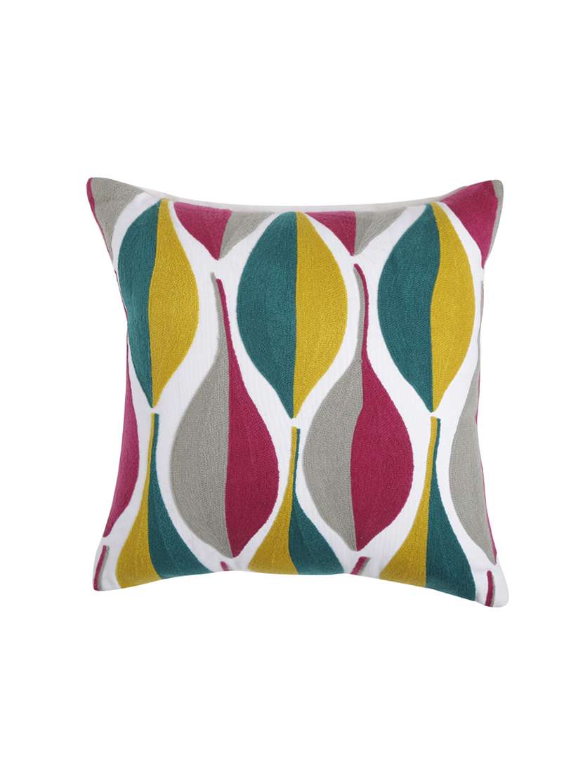 colorful leaf design embroidered cushion cover