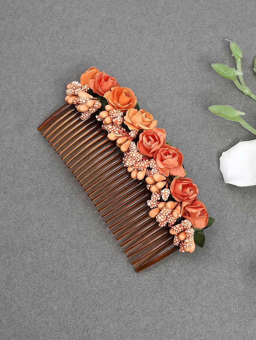 women orange floral handcrafed hair accessory
